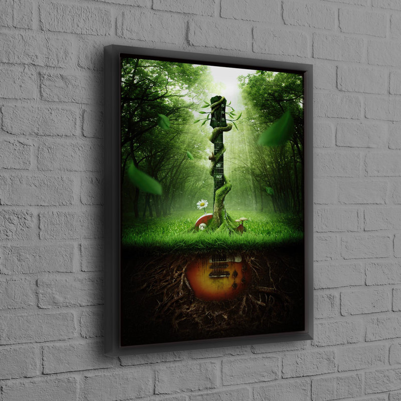 Modern 3D Abstract Guitar Artwork on Canvas Perfect for Personalized Home Gift, Black Floater Framed, 50cm H x 70 cm W