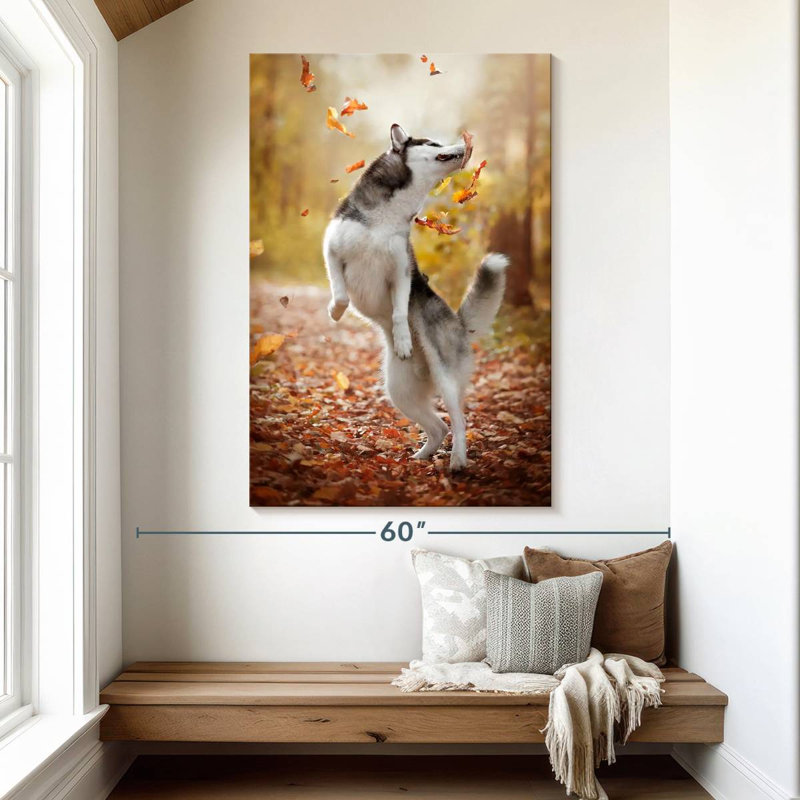 Brampt Autumn Husky Playing, 51" H x 34" W