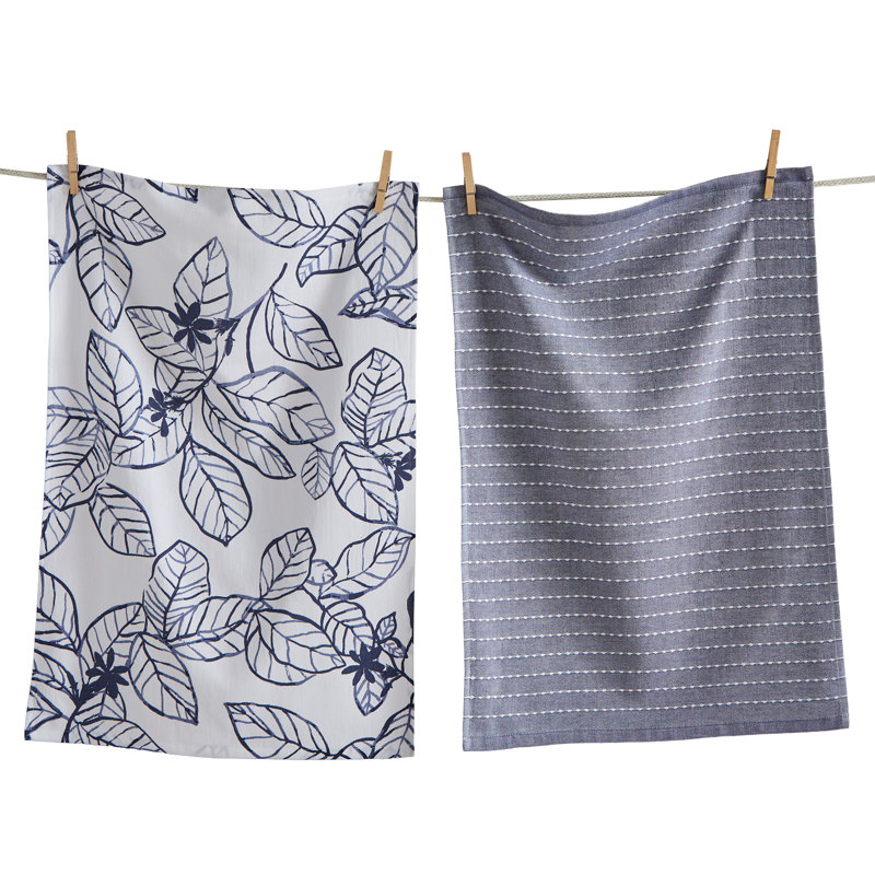 Ainslie Hammam Terry Dishtowel Set of 2 Blue Cotton Everyday Kitchen Towel, Machine Wash., Blue