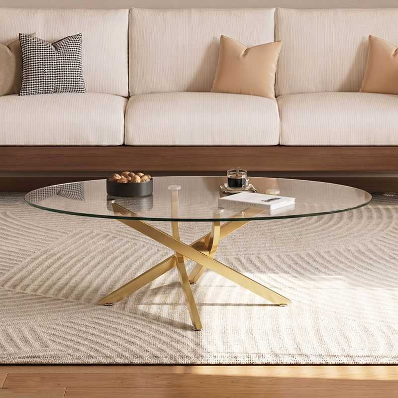 Table basse OVAL, table d'appoint en verre avec pieds 39,37 po, table à thé moderne pour le salon, Doré