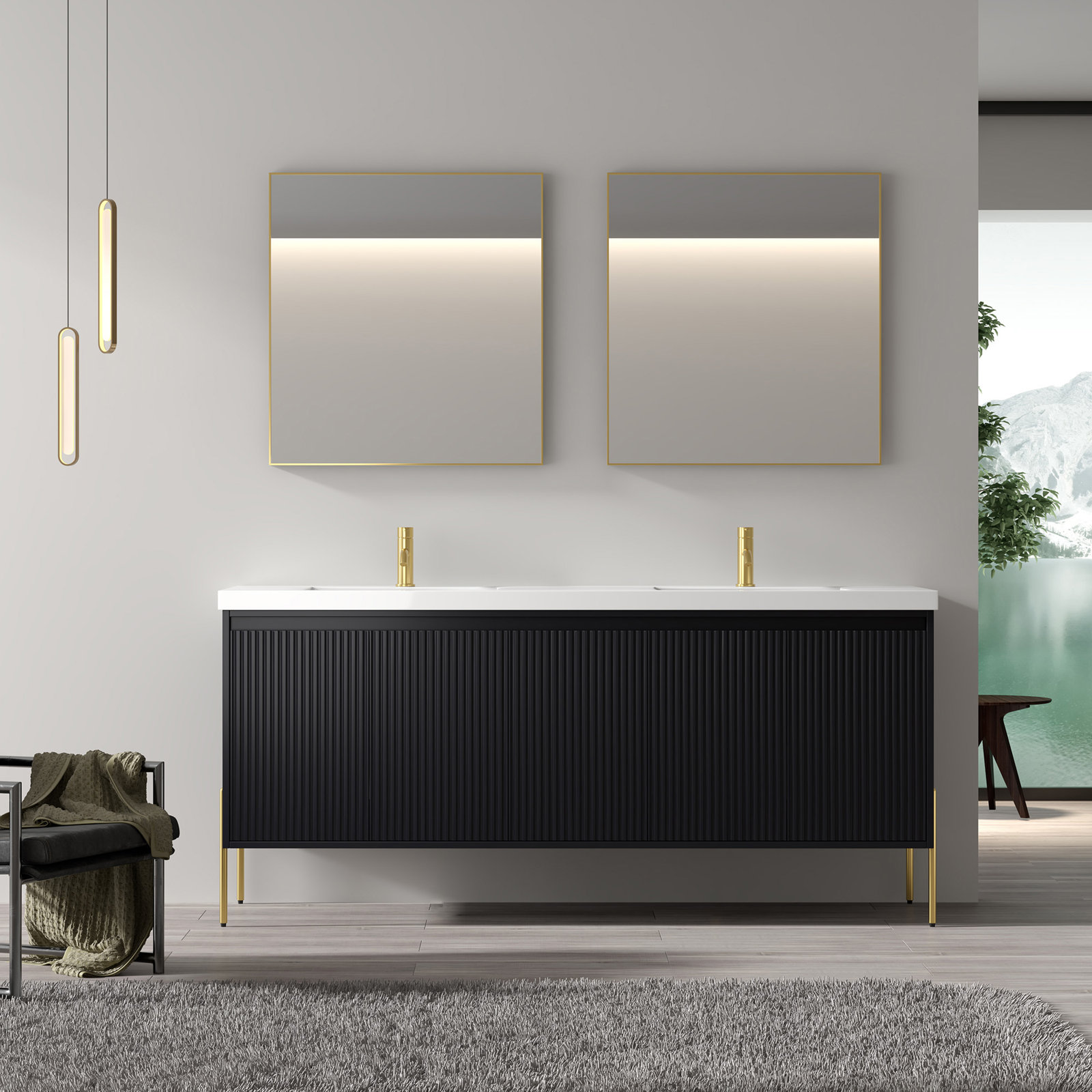 Socwell 73" Double Bathroom Vanity, Charcoal, White
