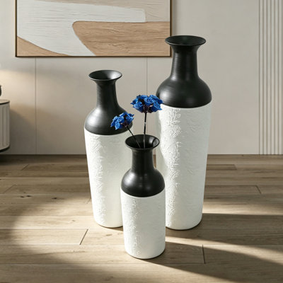 Vases de plancher décoratifs en métal et miroirs 3 pièces Glam