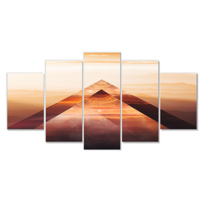 «Triangular Desert Mountains Sunset», art mural abstrait pour le salon, 5 pièces, H 32 po x l 60 po