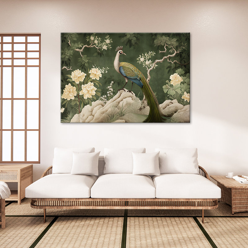 Green Oriental Peacock - Wrapped Canvas Print, 60cm H x 90cm W