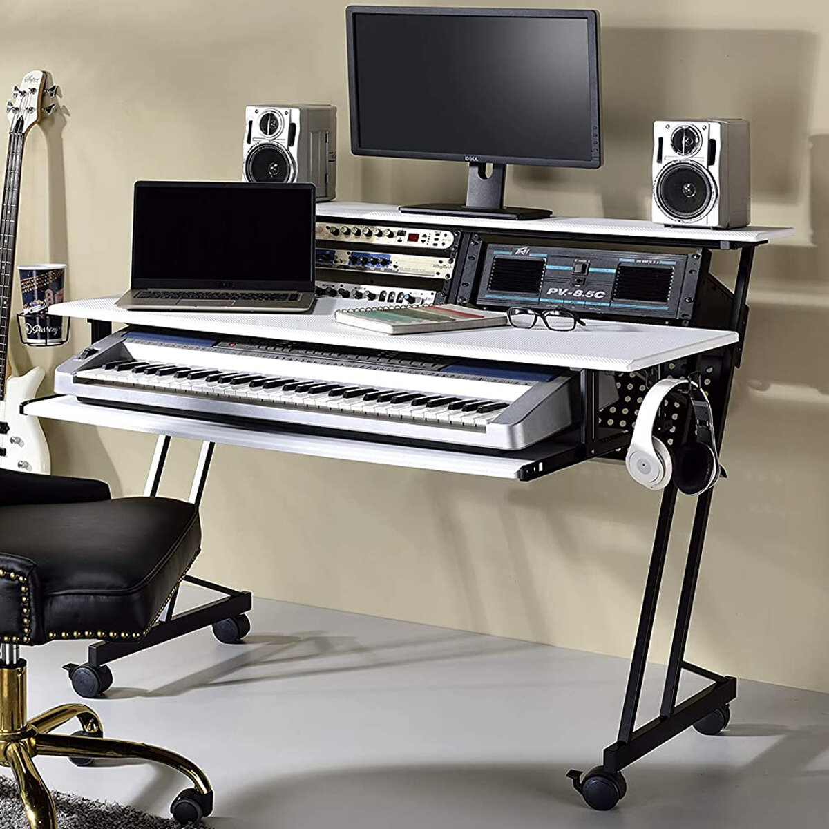 Exiquio Music Studio Producer Recording Piano Stand Desk Unique Smart Design Workstation Table Carbon Fiber Texture 