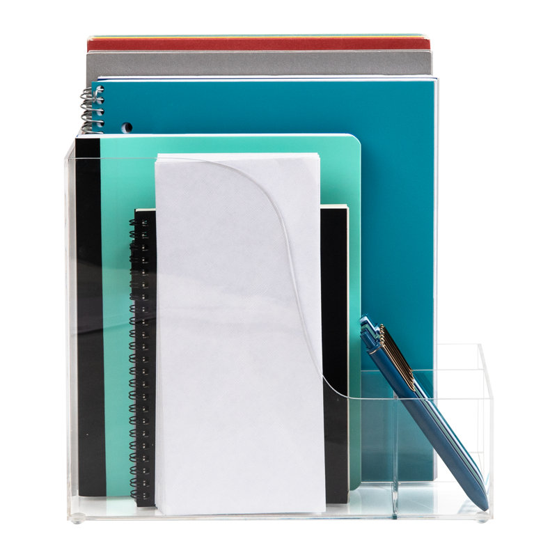 Clear Acrylic Vertical File Storage Organizer with Pen Holder