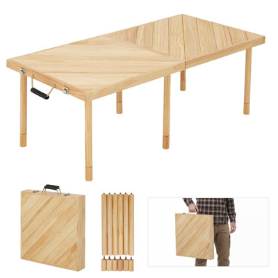 Table de pique-nique pliante en bois, portable, 112 x 56 cm - Hauteur réglable - Conception compacte et légère - Construction robuste - Montage facile - Poignées de transport intégrées