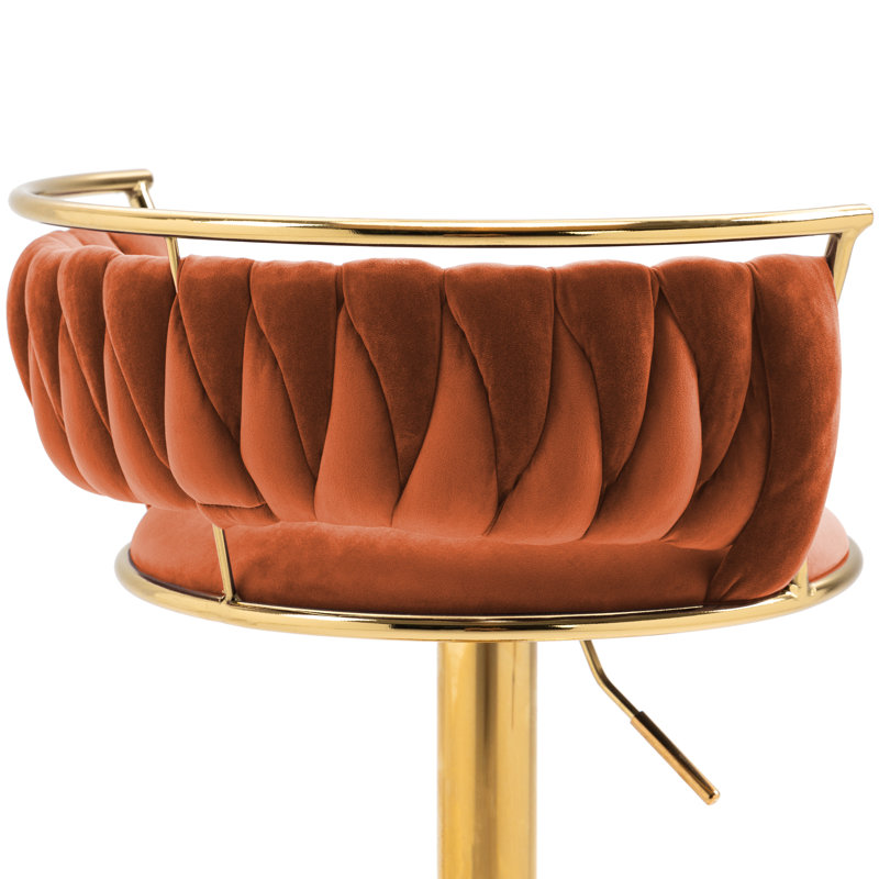 Christal Swivel Upholstered Adjustable Height Counter Stool, Orange, Gold