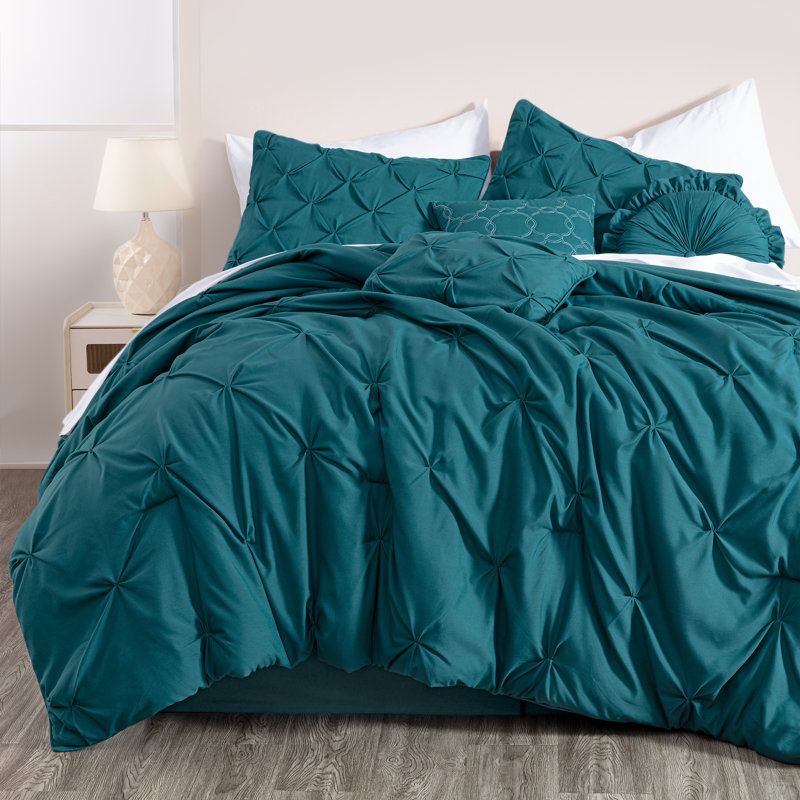 Sydney Pintuck Microfiber 7 Piece Comforter Set, Full Comforter + 6 Additional Pieces, Teal