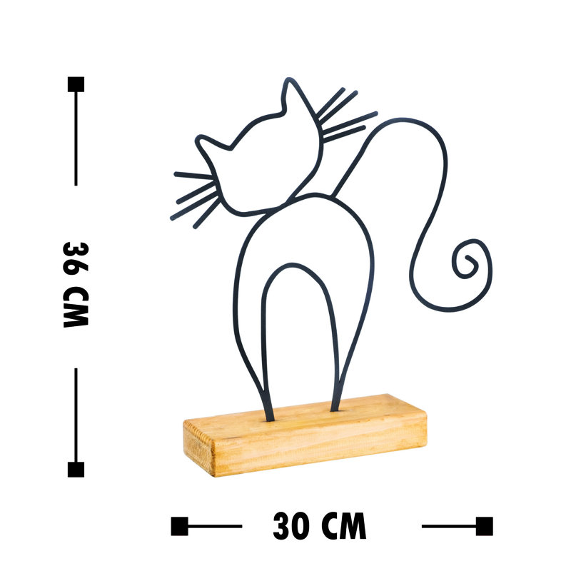 Stylish Decorative Object, Black Metal & Wood Accent, 11.8 x 14.2 x 1.6 inches | 100% Metal (Thickness: 0.06 inches) & Solid Wood Base (Thickness: 1.6 inches) | Unique Home Decor for Modern Spaces, Durable & Elegant Design