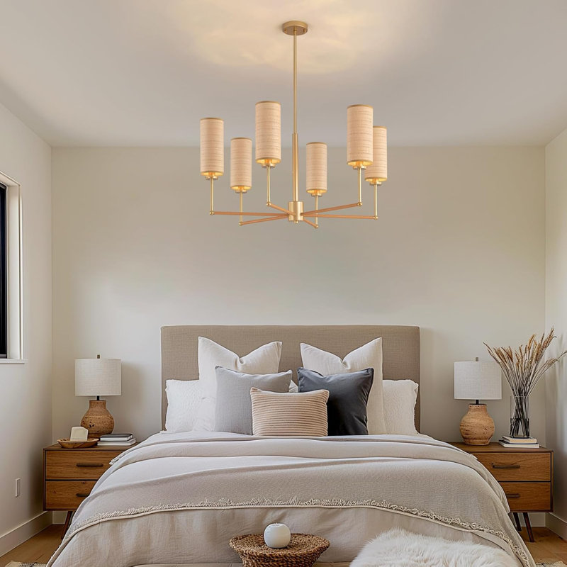 Lustre en rotin avec 6 lumières Boho