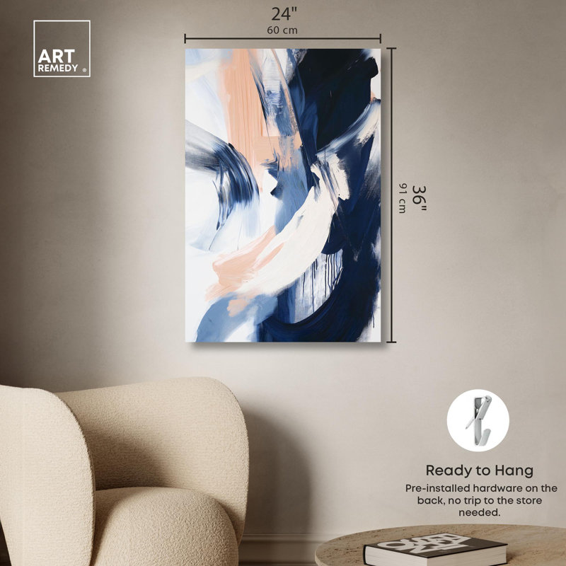 Windswept Blue Abstract Canvas Art, 36" x 24"