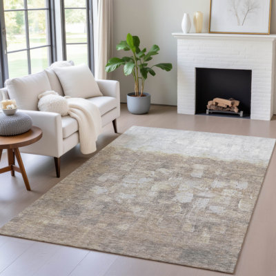 Machine Washable Indoor/Outdoor Xhevrie Taupe Rug