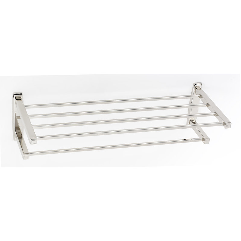 Cube 2 Piece Metal Bracket Shelf with Towel Bar, Polished Nickel