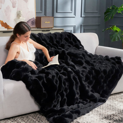 Soft Bubble Faux Fur Throw Blanket Luxury Plush Bedding Blankets for Couch, Bed, Gift