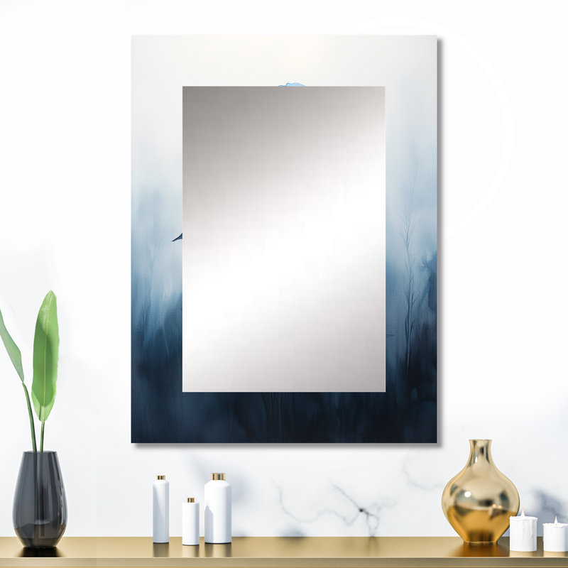 Blue Hydrangeas In The Mist Dream III - Hydrangea Mirror, Traditional Unique Wall Mirror, Printed Metal Art, 32" x 24"