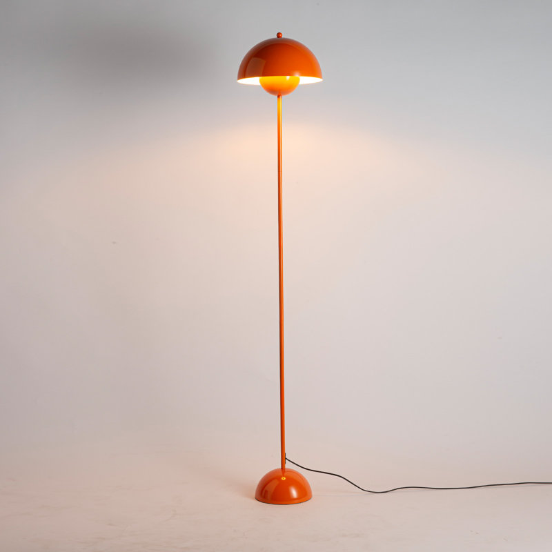 Industrial Metal Shade Pastel Orange Floor Lamp With Foot Switch Modern Tall Standing Lamp For Living Room, Orange