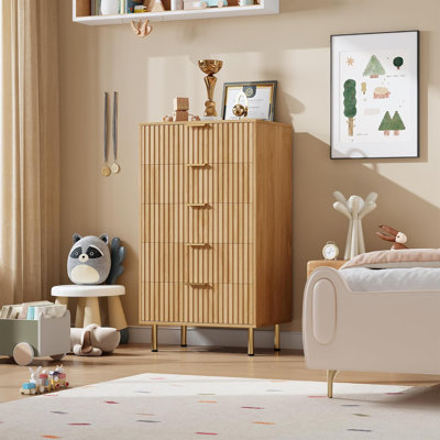 5 Drawer Dresser for Bedroom, Fluted Modern Nightstand with Deep Drawers