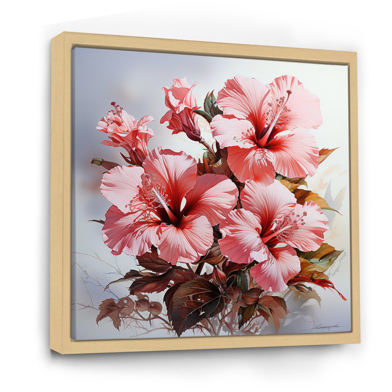 «Farmhouse Pink Hibiscus Charm» sur impression sur toile, Cadre naturel flottant, H 30 po x l 30 po x P 1 po