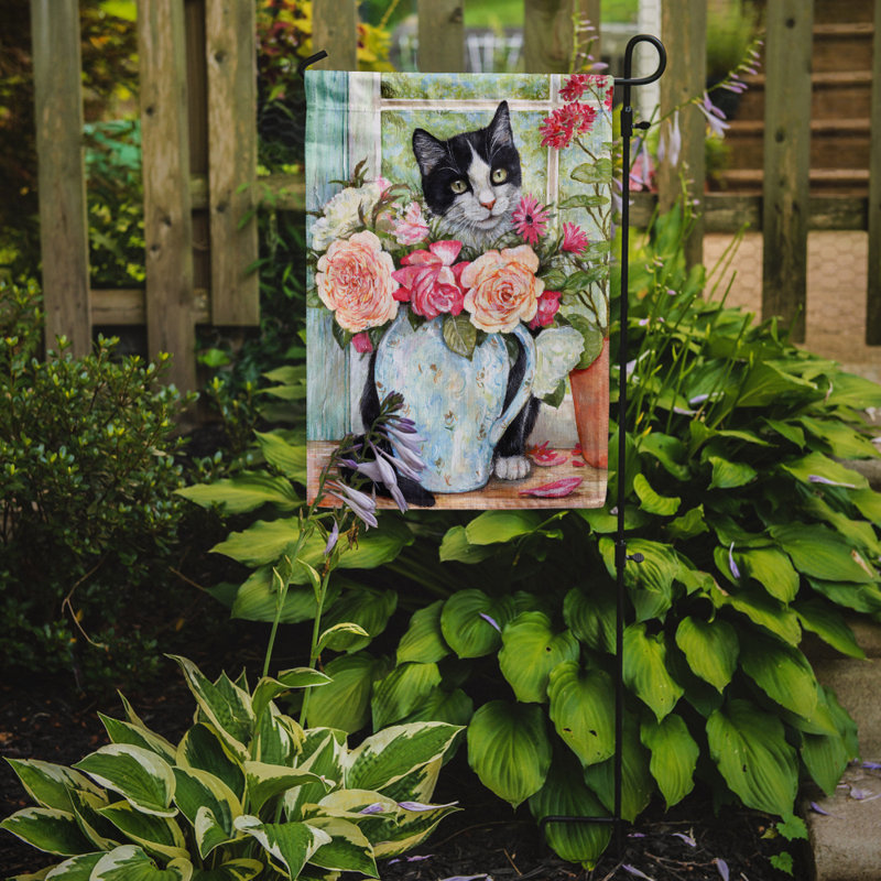 Drapeau de jardin 2 côtés noir et blanc rose pour chat, H 15 po x l 11 po