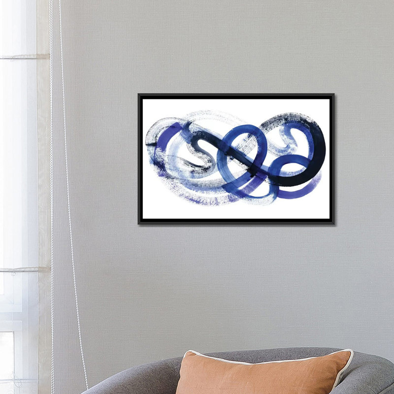 « blue kinesis ii », reproduction sur toile, H 18 po x l 26 po x P 1,5 po, Toile avec cadre noir, Pas de tapis