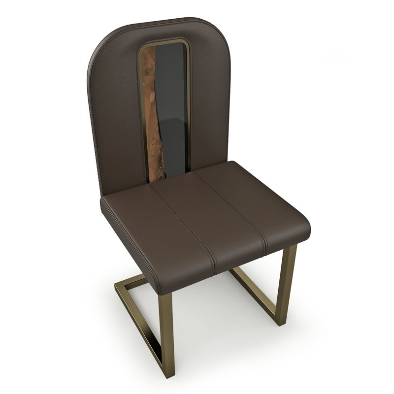 Leather Dining Chair, Bronze, Gray, 6