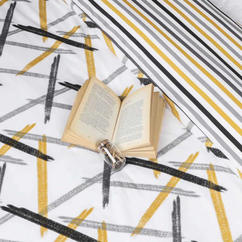 250TC Brushed Microfiber Duvet Cover Set with Pillowcases (3 in 1), Black/White Striped
