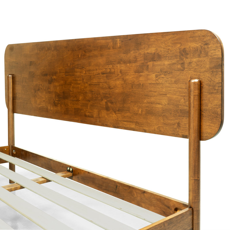 Queen 800 lbs Heavy Duty Solid Wood Platform Bed with Headboard, Premium Scandinavian Bed Frame, Non-Slip Noise-Free, Quick Assembly, Caramel