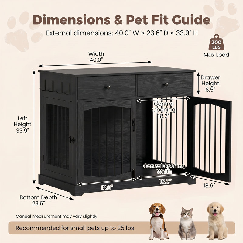 Meuble de 40 po pour chien de ferme, cage robuste pour chien de taille moyenne à grande, Black
