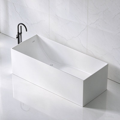 Baignoire de trempage autoportante blanche à surface solide 67 "x 28" avec trop-plein et bonde escamotable pour salle de bain MonBlari