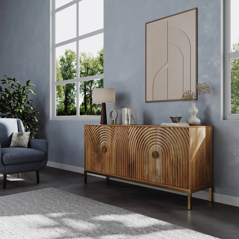 Haeun 69" Solid Wood Mid-Century Modern Curved Arch Sideboard Cabinet