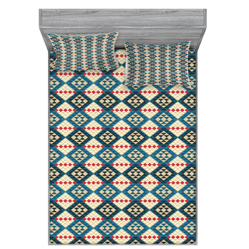 Microfiber Geometric Sheet Set, Queen Sheet Set with Fitted Sheet