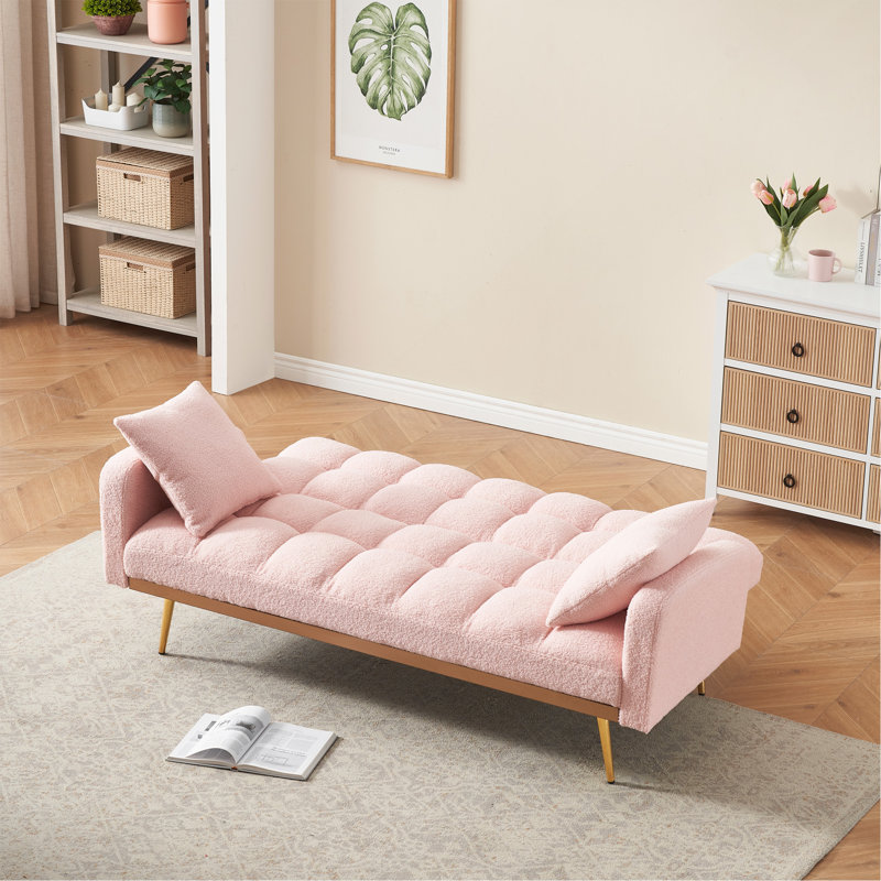 Canapé-lit 69 pouces rose avec canapé-lit réglable pour petit salon et chambre à coucher, Rose