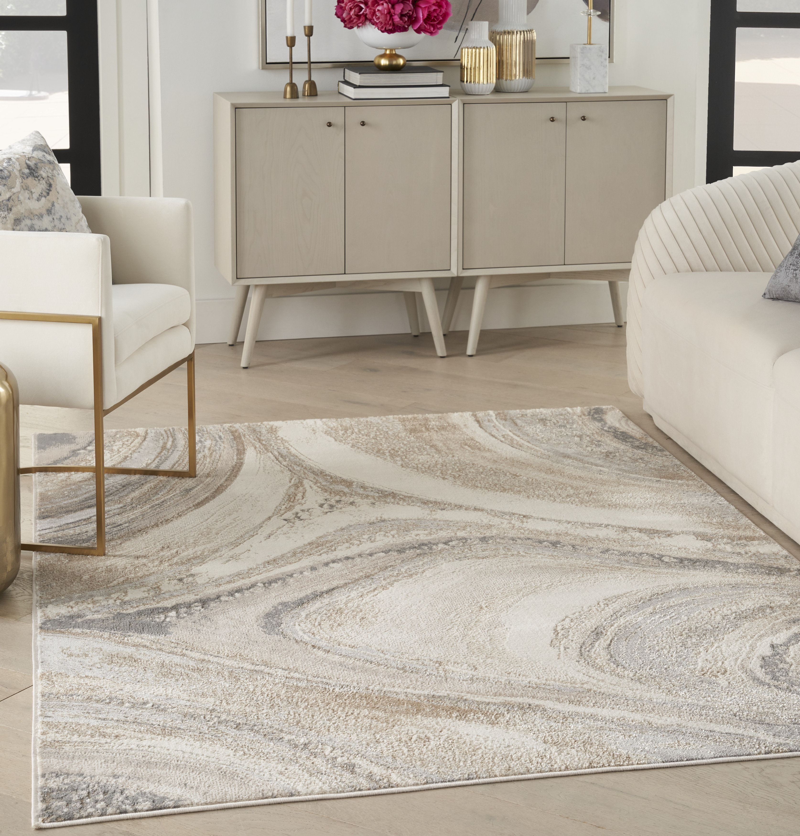 Wade Logan® Abstract Machine Woven Area Rug in Cream/Grey & Reviews | Wayfair
