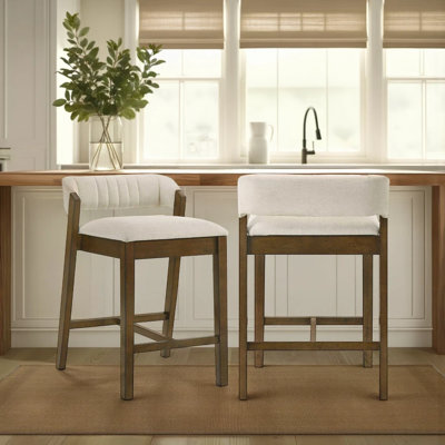 Frison Counter Height Or Bar Height Rubberwood Barstool With Fabric Seat - Set Of 2