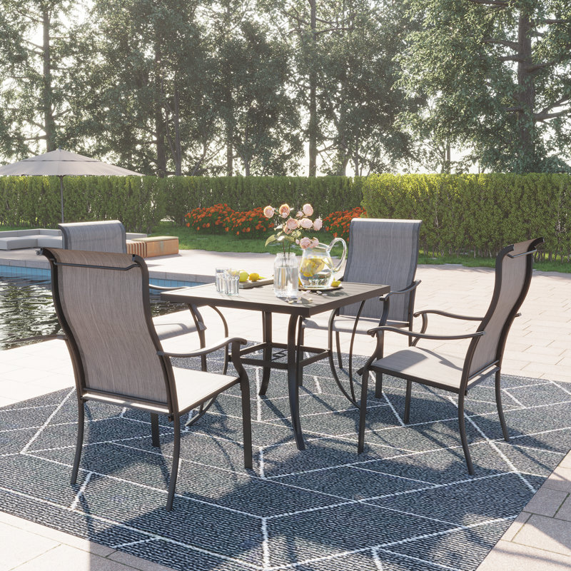 4 - Person Metal Patio Dining Set with Rectangular Table, Gray