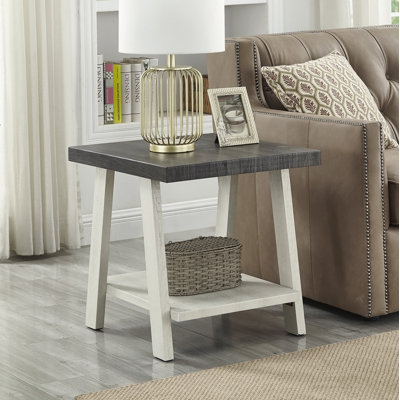 Table de bout contemporaine en bois bicolore gris anthracite et beige