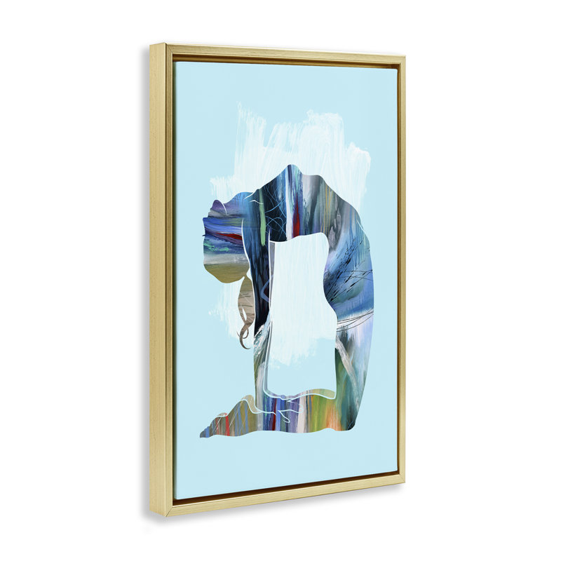 «Powerful Yoga Stretch», toile encadrée dorée par Tim Parker, Cadre flottant métallique doré, H 25 po x l 17 po