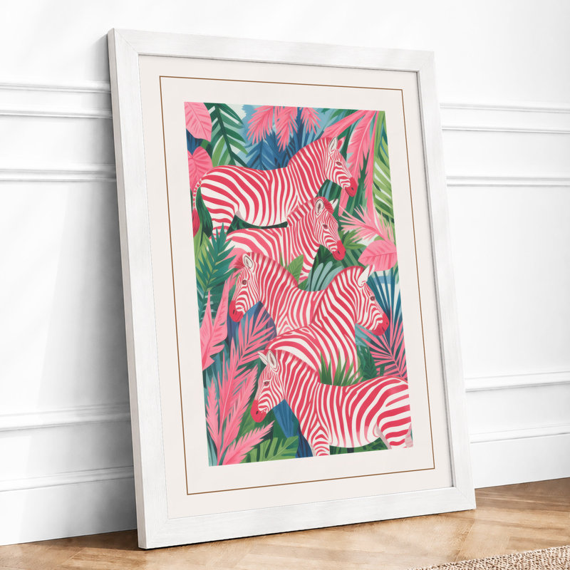 Zebra Pattern Tropical - Framed Print, A3 - 42.0 x 29.7 cm, White