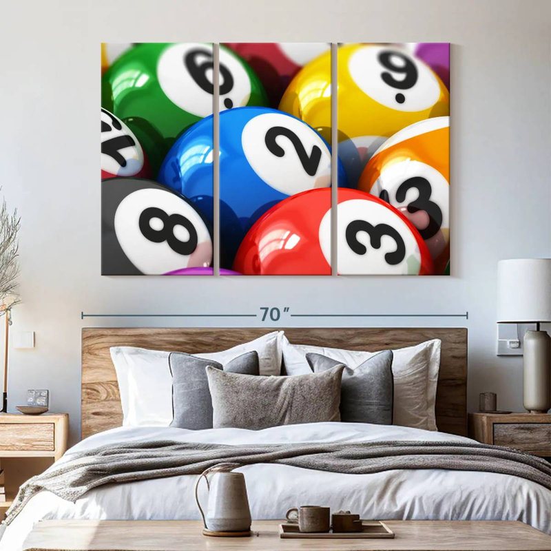 «Colorful Billiard», 3 pièces sur toile, H 42 po x l 65 po x P 1,25 po