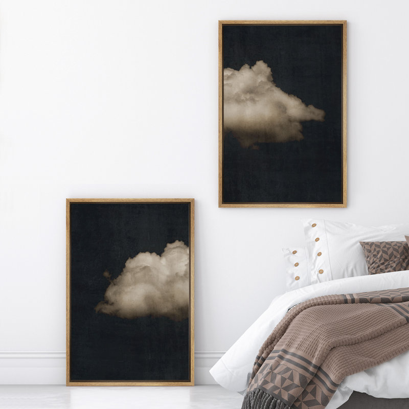 "Moody" noir pastel abstrait nuage minimaliste moderne, art mural 2 pièces, H 36 po x l 24 po, Naturel