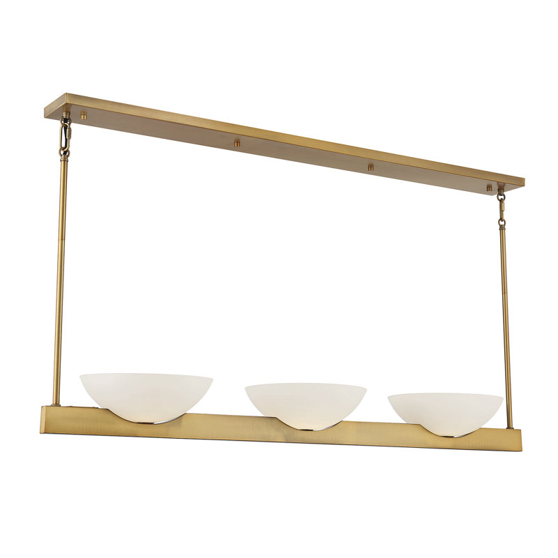 Lustre linéaire à 3 lumières Fallon en laiton chaud, Laiton