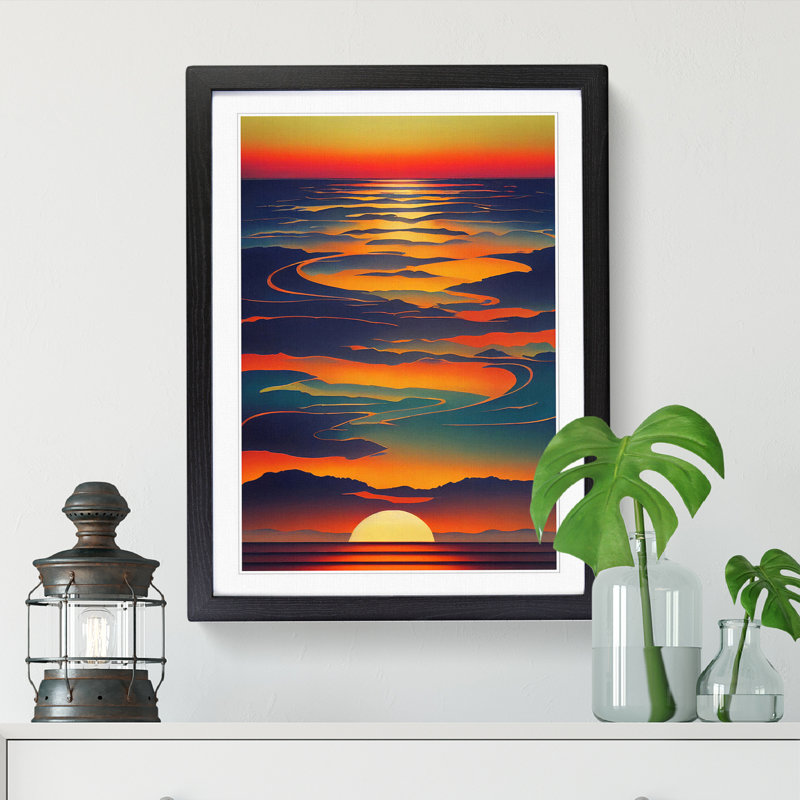 Sunset Abstract - Single Picture Frame Print, 64cm H x 25cm W x 2cm D, Walnut