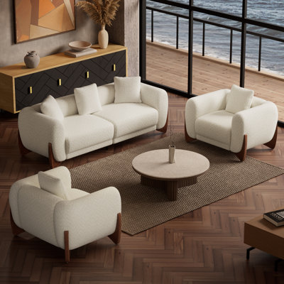 3 Piece Modern Living Room Set, Couch Sofa And Accent Chair