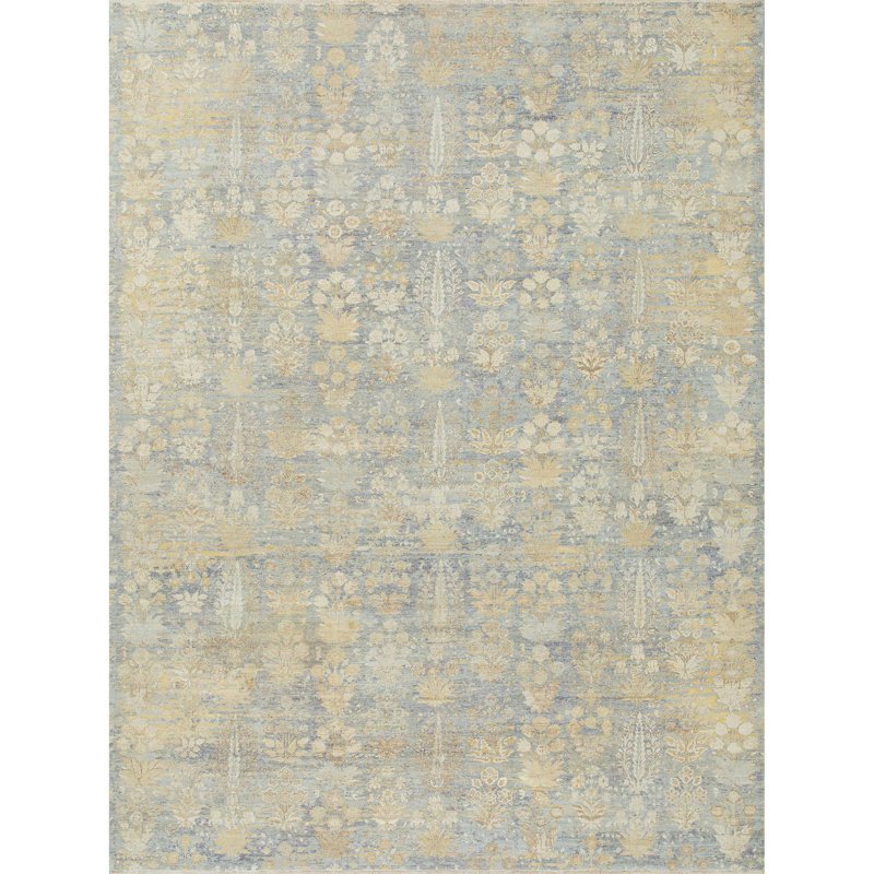 Hand Knotted Wool Floral Area Rug, Rectangle 10' x 14'