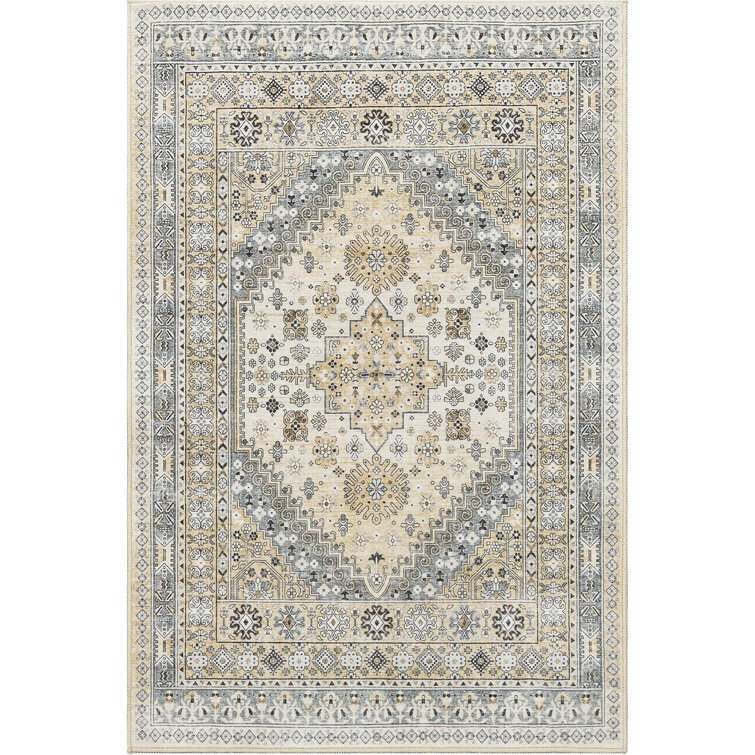 Medallion Non Slip Washable Rug(Beige)