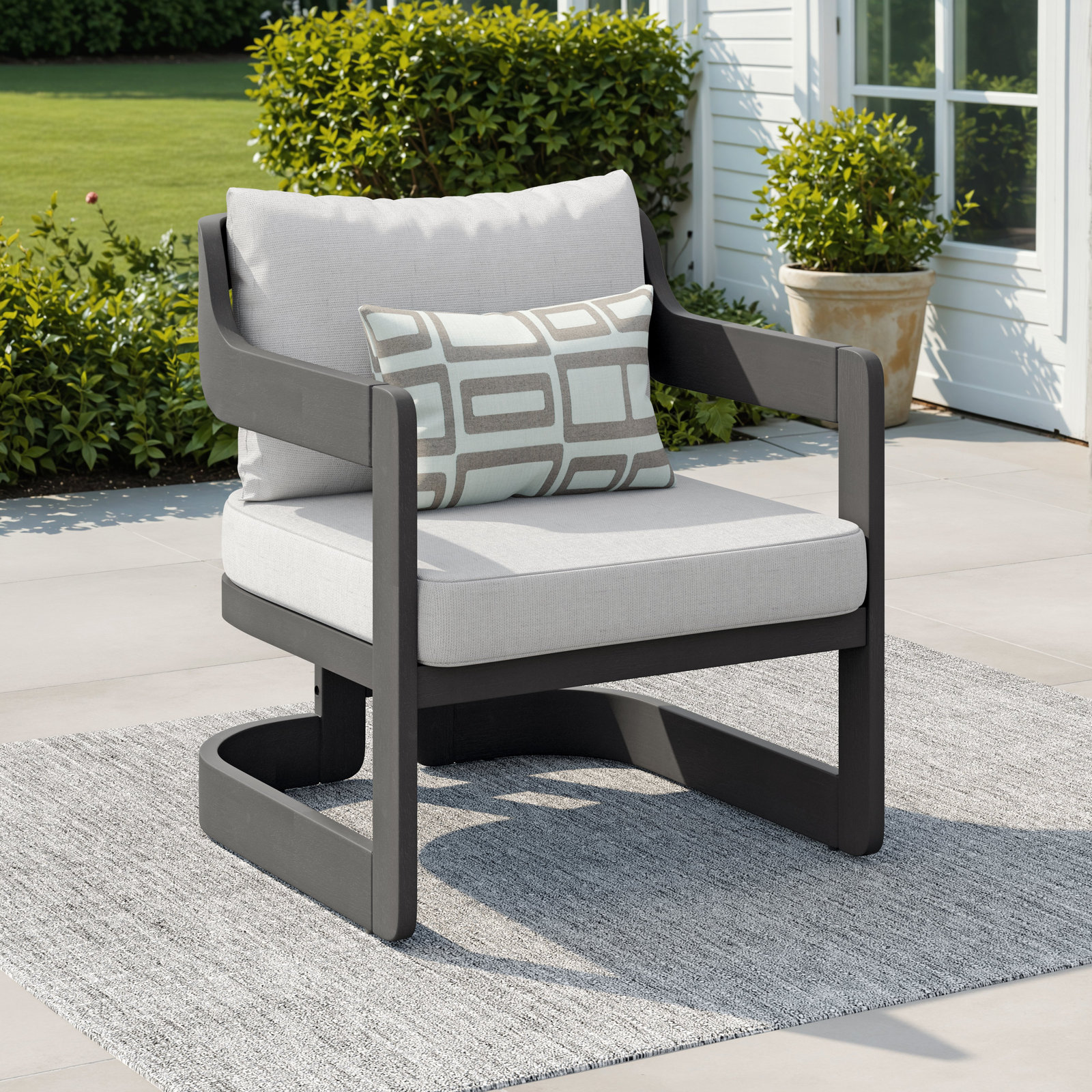 Dutton Acacia Outdoor Lounge Chair, Gray Cushion/Gray Frame, Olefin