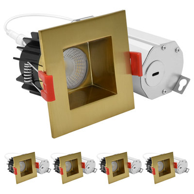 Projecteur carré à DEL 2 pouces LUXRITE avec garniture interchangeable, boîte en J, 8W, 600LM, 5CCT, faisceau 60 °, à intensité variable, Twist N 'Lock, laiton, paquet de 4