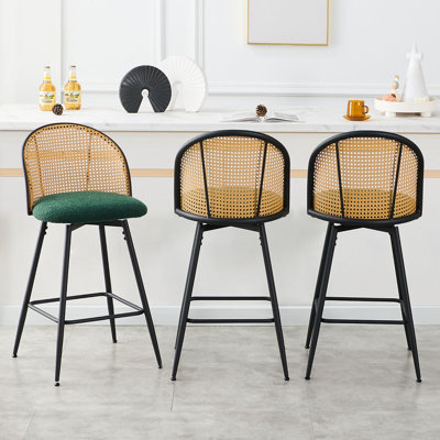 361° Swivel Upholstered Rattan Counter Height Bar Stool