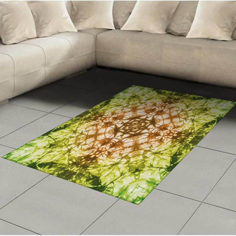 Green High Density Long Fiber Poly Threads Decorative Area Rug Carpet, Rectangle 4' x 5'8"